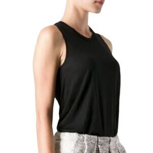 HELMUT LANG Black Asymmetrical Blouse Scoop Neck Sleeveless Tank Top Small EUC